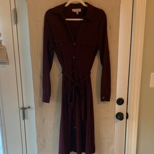 Hobbs London Long Sleeve Burgundy Dress
